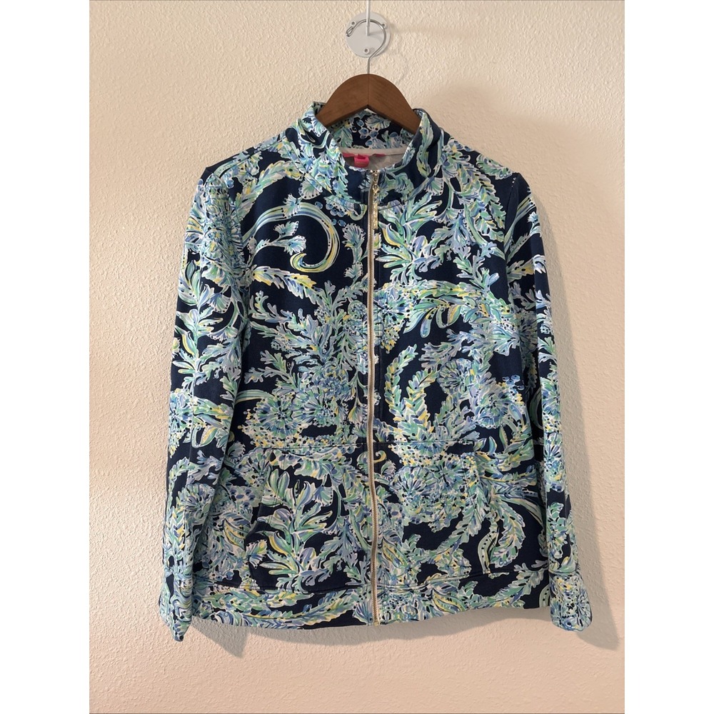 Lilly Pulitzer Betsey Zip Up Scuba Doo High Tide Jacket Blue Size Large Preppy